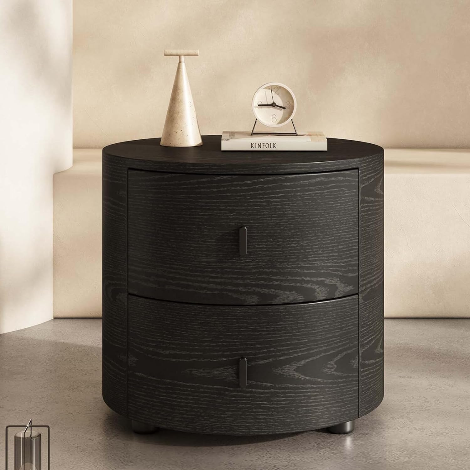 Bedside Table Round Nightstand with Two Drawers for Bedroom Living Room Storage Organization Night Stand for Bedroom(Yellow,Small)