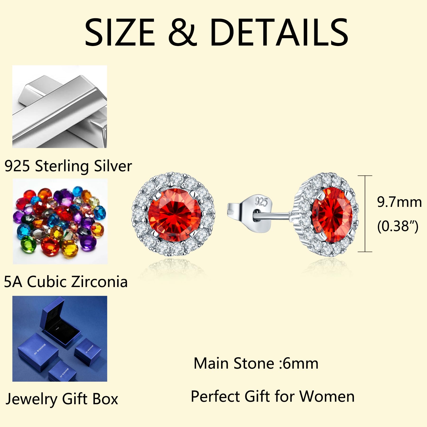 JO WISDOM kolczyki damskie, srebro próby 925, kamień urodzenia, kolczyki sztyfty z białym złotem, biżuteria dla kobiet e srebro wysokiej próby, colore: Orange Zirconia, cod. YE19102Y-B