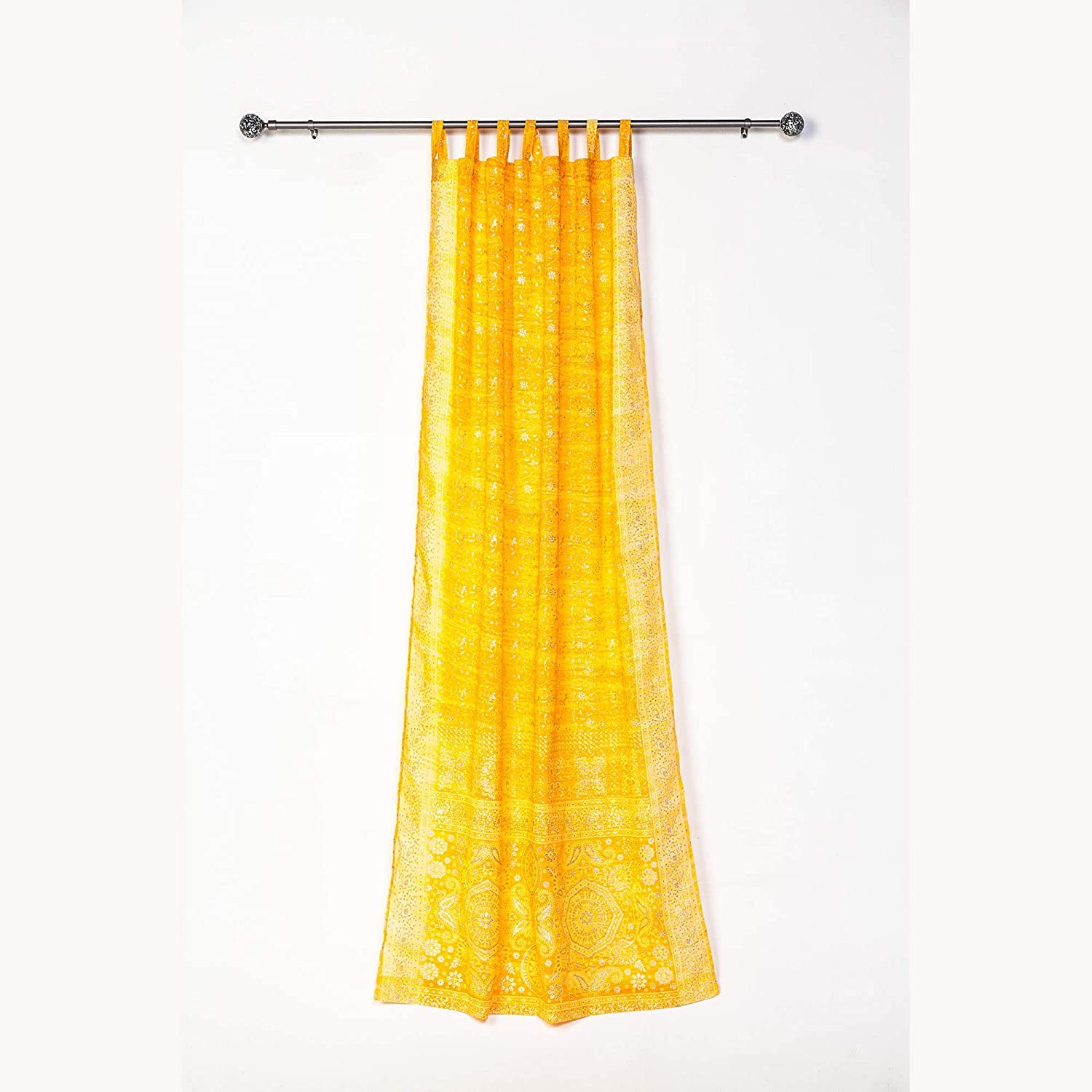 Light-Filtering Sari Colorful Curtains  Boho Curtains, Bed Canopy Panel, Tapestry or Window Treatment Brilliant Chakra Collection + Tote bag (84"L x 42"W Single panel, Yellow)