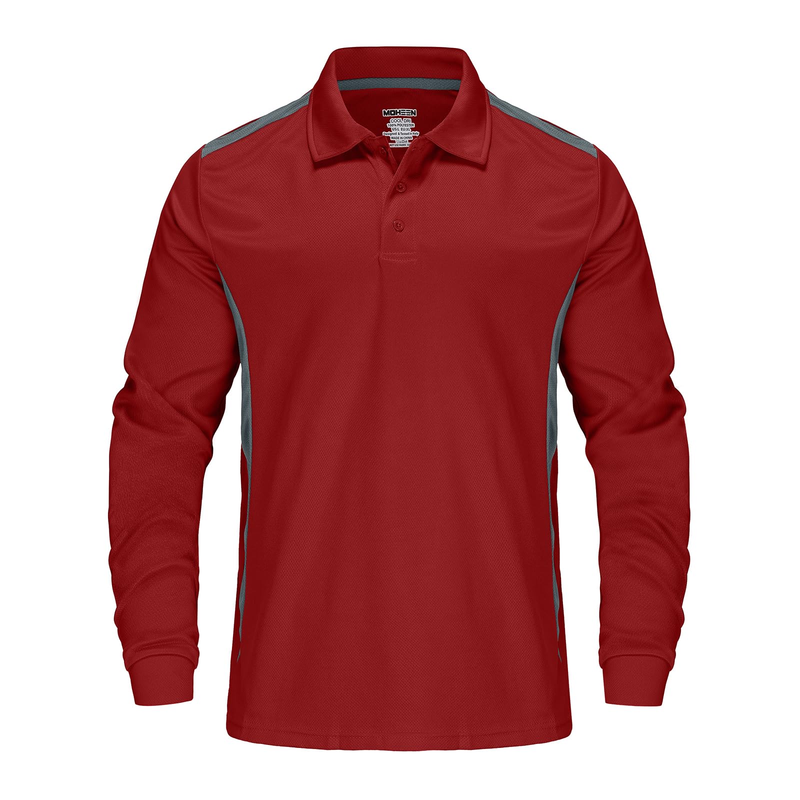 Corna Polo Shirts for Men, Sweat-Wicking UPF 50+ Long Sleeve Golf Shirts Red, 5XL
