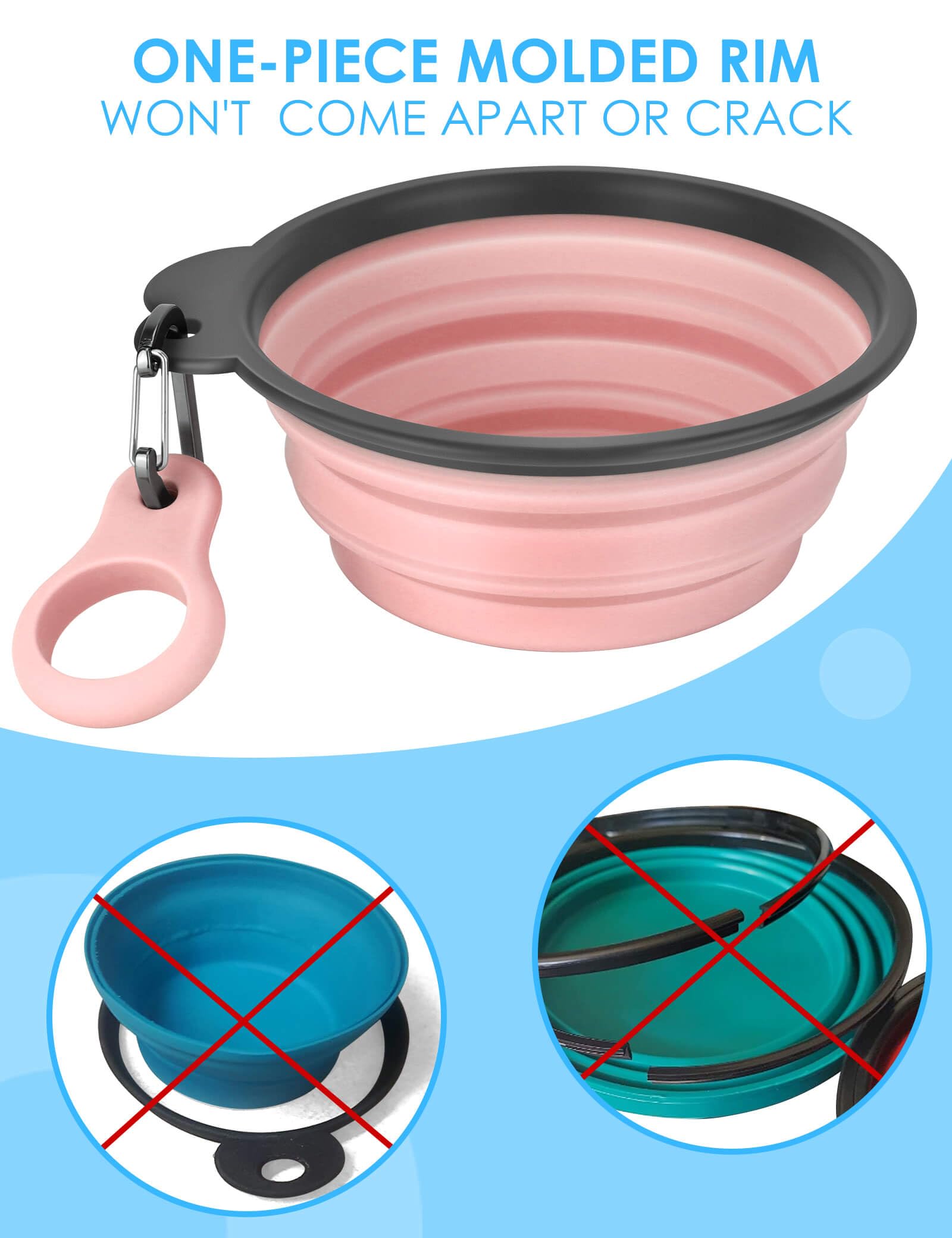 Heouvo Collapsible Dog Bowls with Bottle Carrier, 2 Pack Travel Dog Water Bowl with Upgraded Carabiner - Image 3