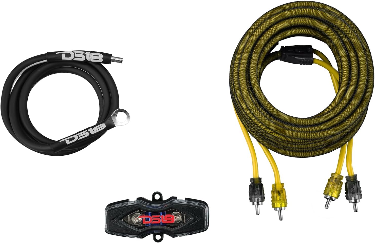 DS18 AKIT8.YL 8-GA Amplifier Installation Wiring Kit - Up to 840W Max, ANL Fuse Holder with 60A, Speaker & RCA Cables, CCA Amplifier Wiring Kit, Ultra Flex Wire, Amp Wire Kit 8 Gauge - Yellow