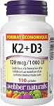 Webber Naturals Vitamine K2 avec D3, 110 Gélules Molles, Formule MK-7, Aide à Soutenir les Os, les Dents et la Fonction Immunitaire