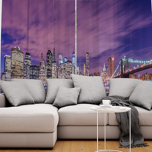 Miniatura 5 de FortuneHouse Blackout Curtains Thermal Insulated American Cities at Night and Skyscrapers Solid Pattern Metal Grommet Elegant Room Drapes Window