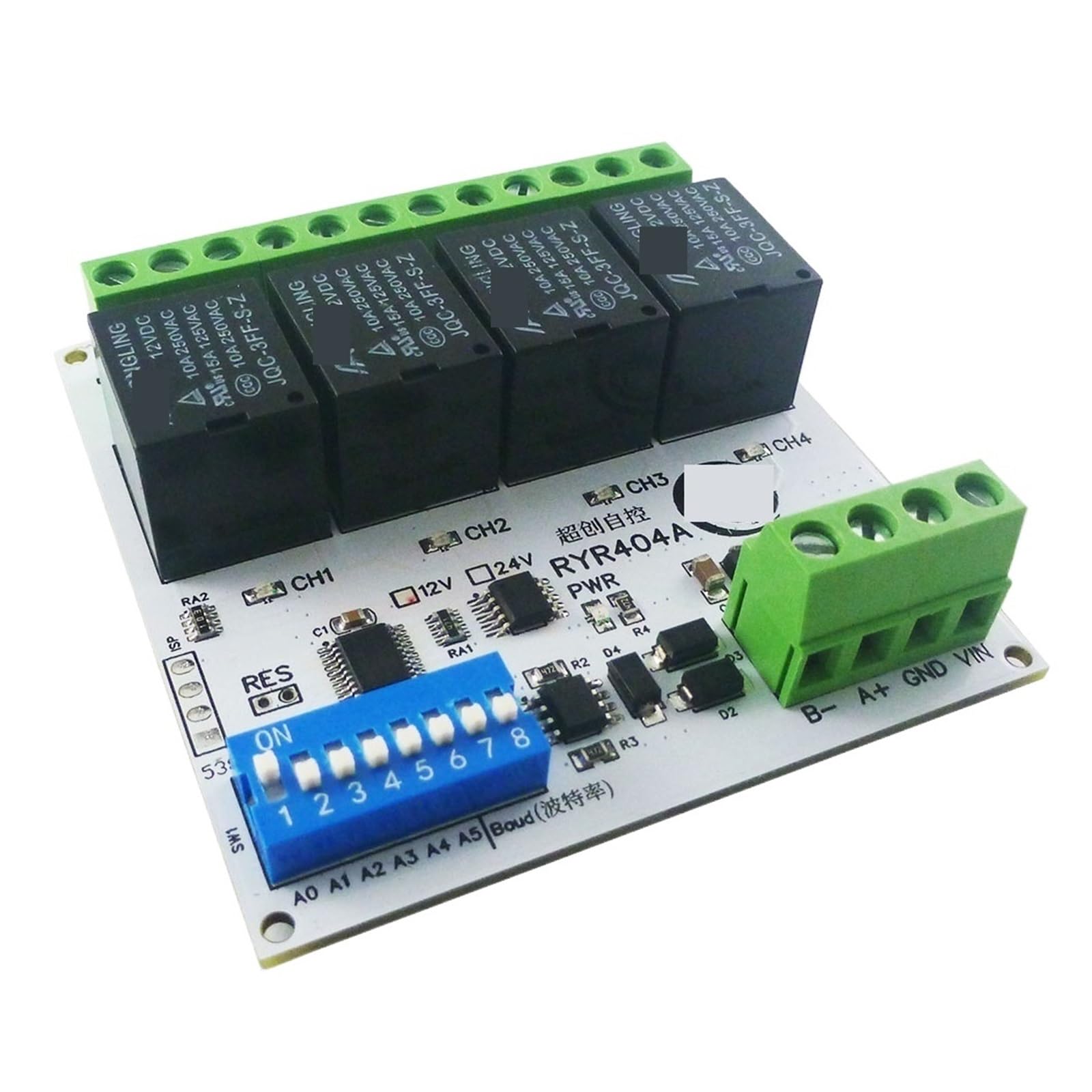 Conmutador Modbus RTU RS485 con configuración DIP y caja DIN para carril eléctrico de 12V