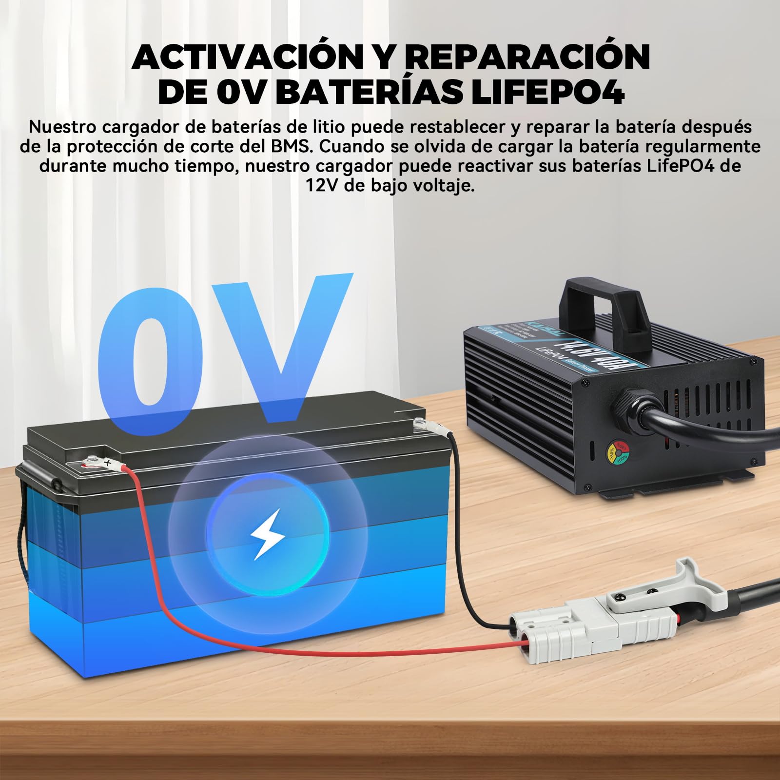 KAISAL 14.6V 40A Cargador de Batería LiFePO4, Cargador de LiFePO4 para 12V/12.8V Batería de Litio,12V Cargador de Bateria Litio Recargable de Ciclo Profundo para Autocaravanas,Barcos,Solar