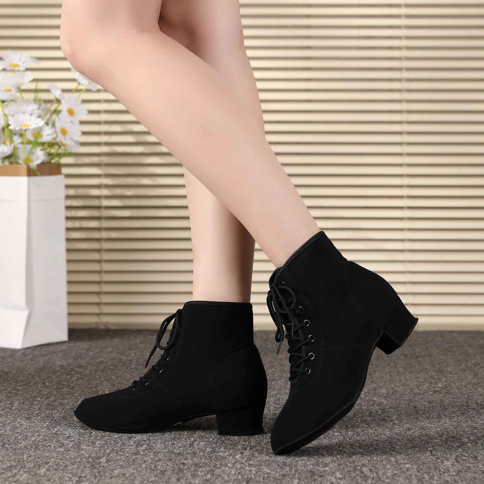 HROYL Botines de Baile Latino Mujer con Tacón Bajo Zapatos de Baile Salsa y Bachata de Salon,Modelo GBNJB
