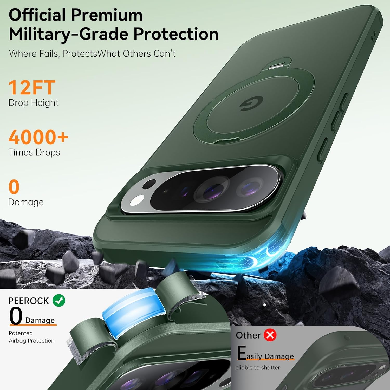 360 Spin Magnetic Stand for Google Pixel 10 Pro XL Case, Fit for Magsafe, 4X Mil-Grade Protection, Anti-Fingerprint, Non-Slip Shockproof Slim for Pixel 10 Pro XL Phone Case with Kickstand, Green