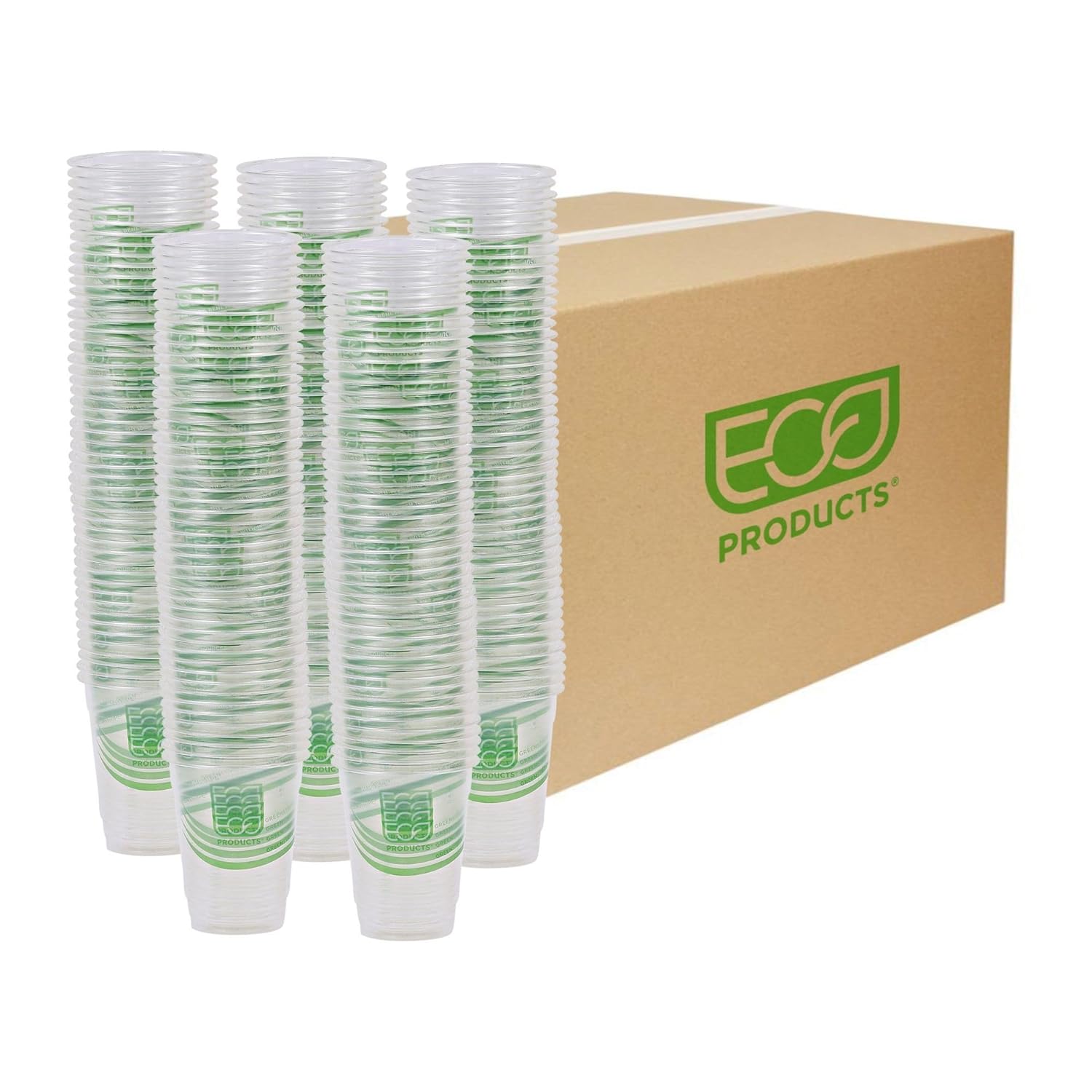 ECO PRODUCTS GreenStripe Clear Compostable 9oz PLA Plastic Cups, Case of 1000, Disposable Renewable Plant-Based Cold Cups, For Cold Drinks & Snacks, BPI Certified, ASTM Compliant. 50 Count (Pack of 20) 1000