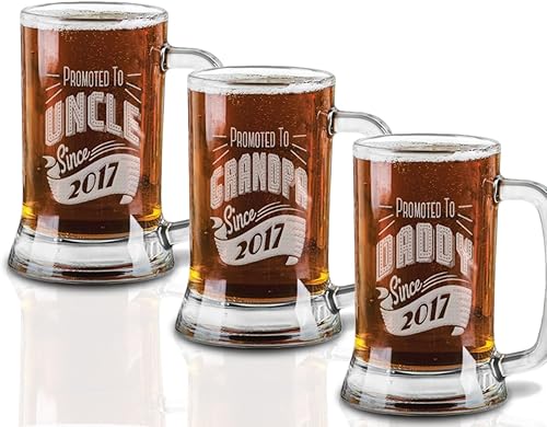 Miniatura 3 de Promoted to Grandpa Since (Year) - Taza de cerveza de vidrio de 16 onzas para el día del abuelo grabado desde el año