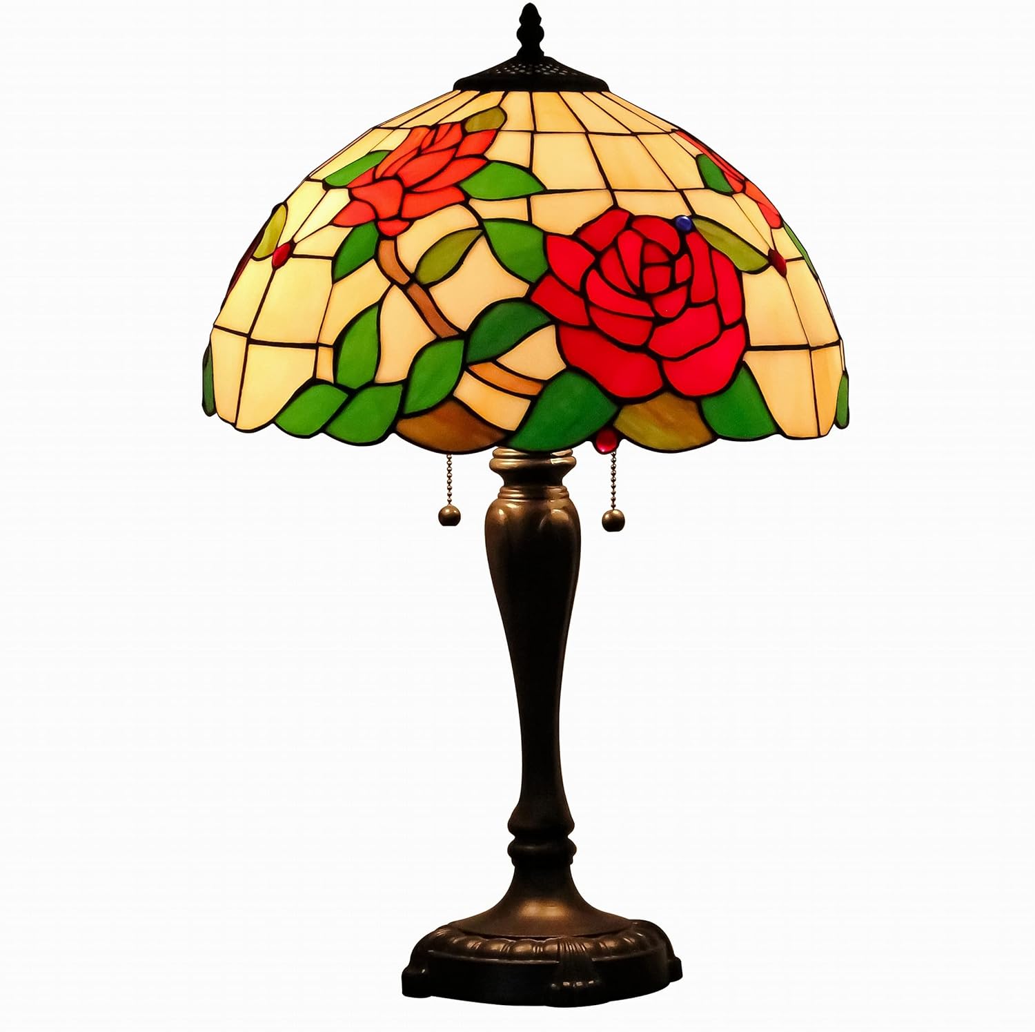 Black Friday 🔥 Mural Times Lighting Tiffany Table Lamp W16H25 Inch Elegant Red Rose Floral Stained Glass Light Shade Antique Bedside Table Reading Light for Living Room Art Crafts Gifts