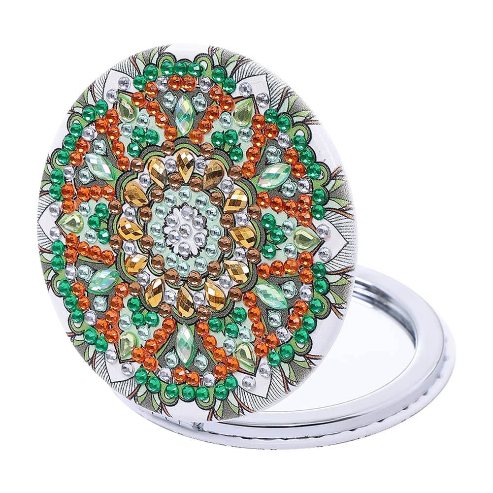 SPEPROECO 5D DIY Diamond Painting Compact Mirror Mandala Pattern Small Folding Mirror DIY Diamond Art Kits Mini Pocket Mirror Travel Purse Mirror Gifts for Mom Grandma Women Girls