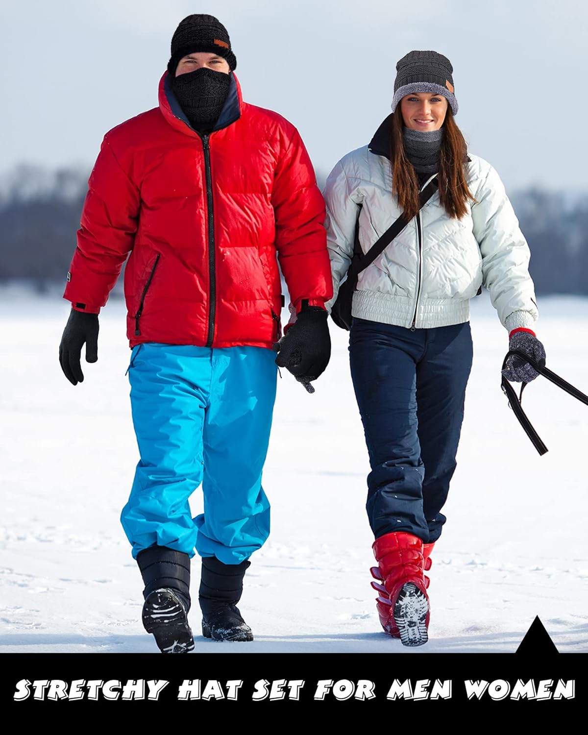 10 Pieces Winter Hat Beanie Scarf Touch Screen Gloves and Sock Set Slouchy Knit Skull Cap Beanies Fleece Lining Neck Warmer - Image 7