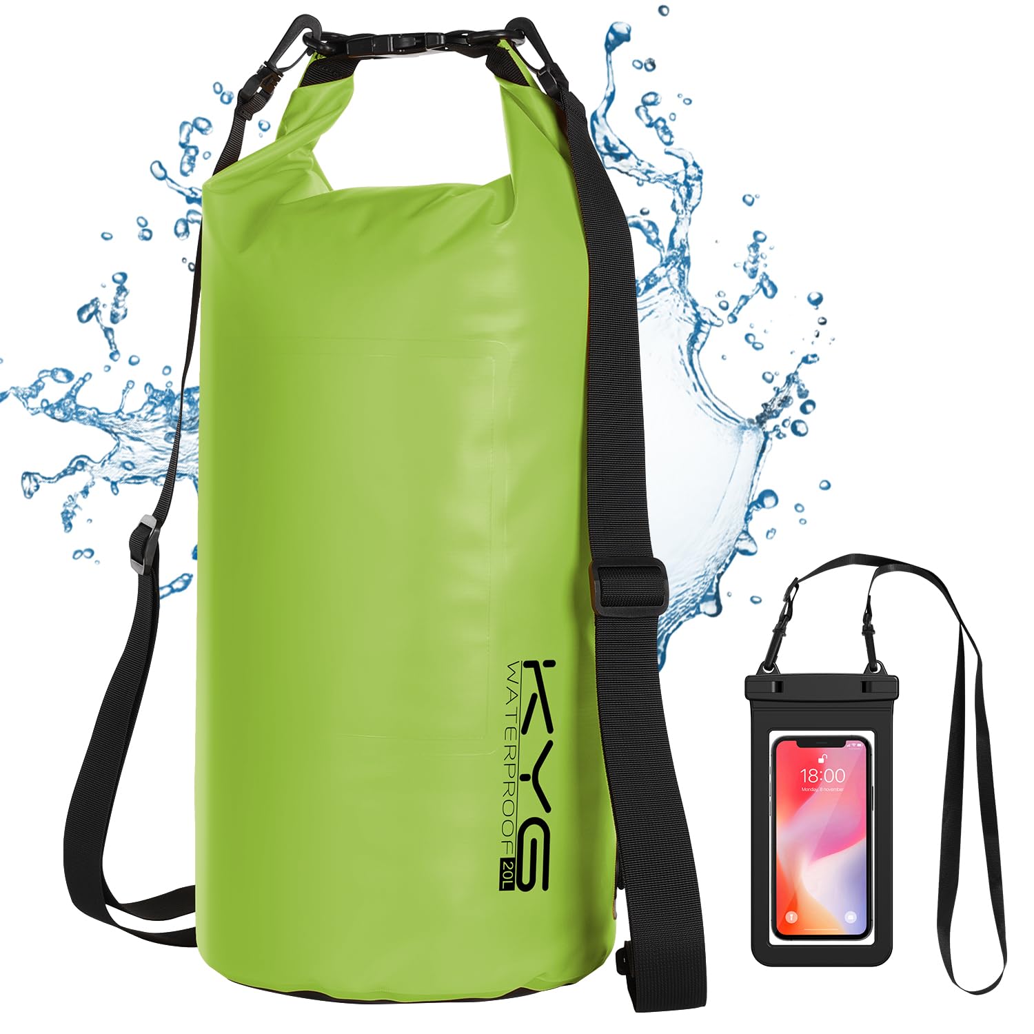 KYG Dry Bag Borsa Impermeabile, 5L/10L/20L, con Custodia Impermeabile per Cellulare, Borsa Asciutta per Spiaggia e Sport All'aperto, Escursionismo, SCI, Pesca, Arrampicata, Campeggio, Surf, Rafting