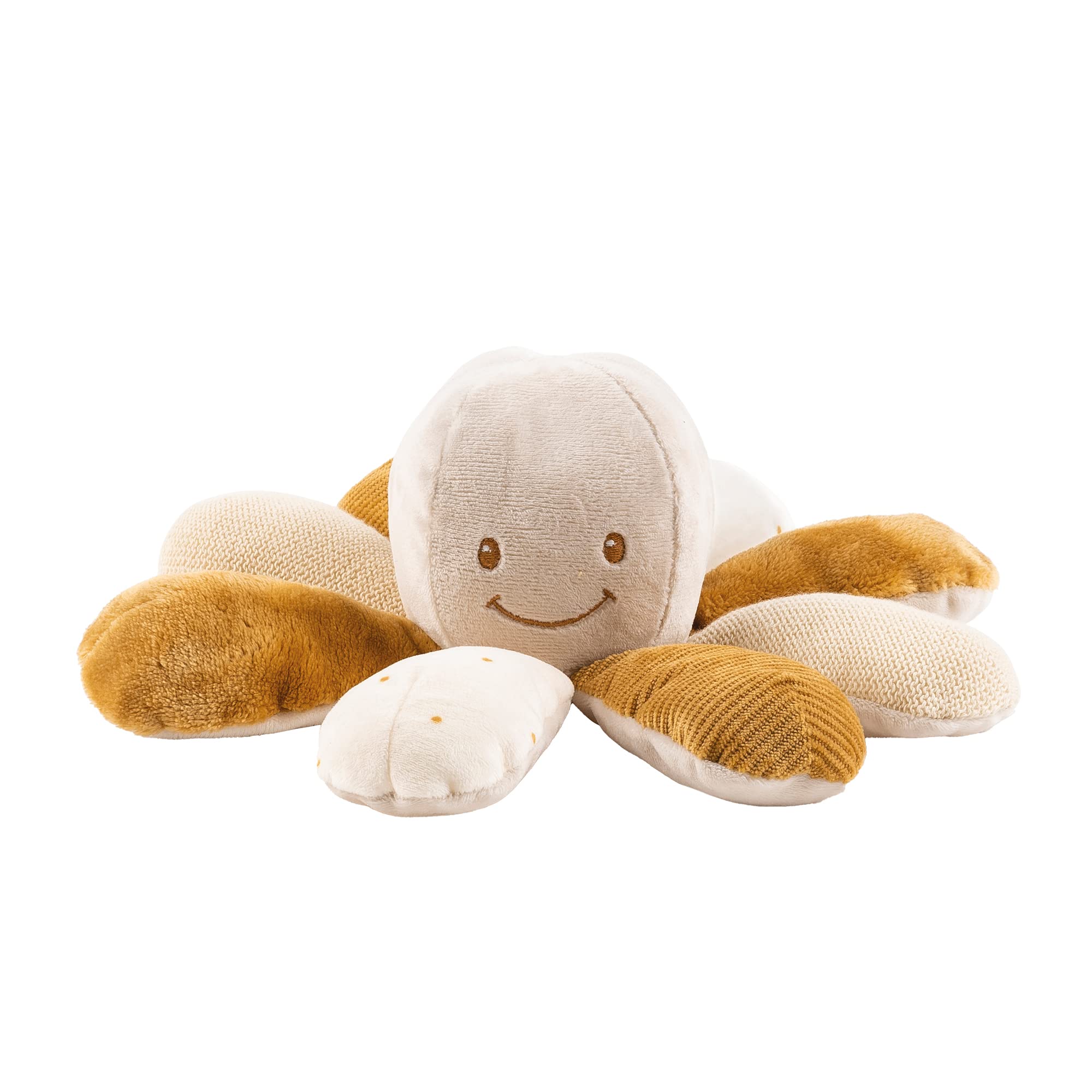 Nattou Peluche de actividades de poliéster, Pulpo de peluche con sonajero y chirriador, Aprox. 28 cm, Lapidou, Caramelo