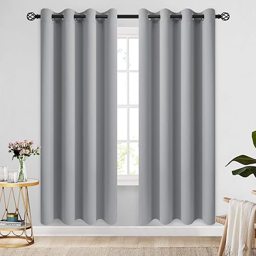Miniatura 72 de COSVIYA Cortinas 100% opacas para dormitorio con forro negro, bloqueo de luz completa, aislamiento térmico y ojales, tratamiento de ventana de 54