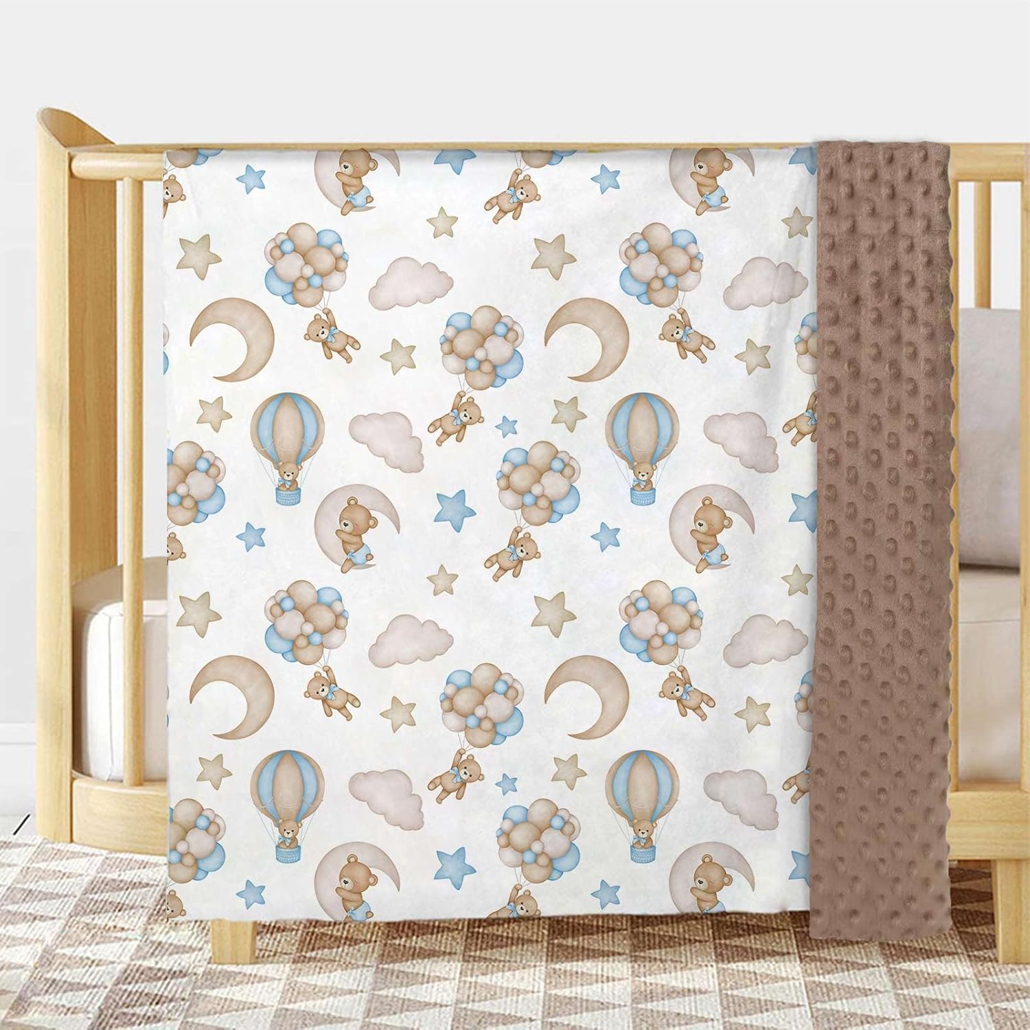Bear Baby Blanket for Unisex Boys Girls, Blue Bear Toddler Soft Minky Blanket with Double Layer Dotted Backing, Nursery Newborn Baby Crib Receiving Blanket, 30″x40″