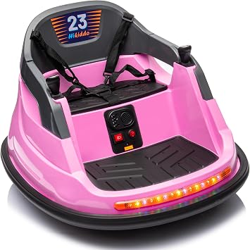Hikiddo 12V Baby Bumper Car for Kids with Remote Control, Electric Bumper Car for Toddlers 1-3, 360 Spinning - Light Pink