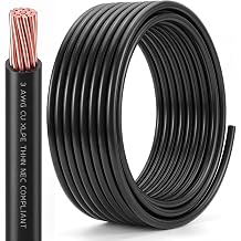 FairySandy 50FT UL Listed 3 AWG 19-Stranded THHN Black Copper Building Wire, 600V Grounding & Power Cable, Heat and Moisture Resistant PVC Jacket, 3 Gauge Wire for Conduit and Service Entrance