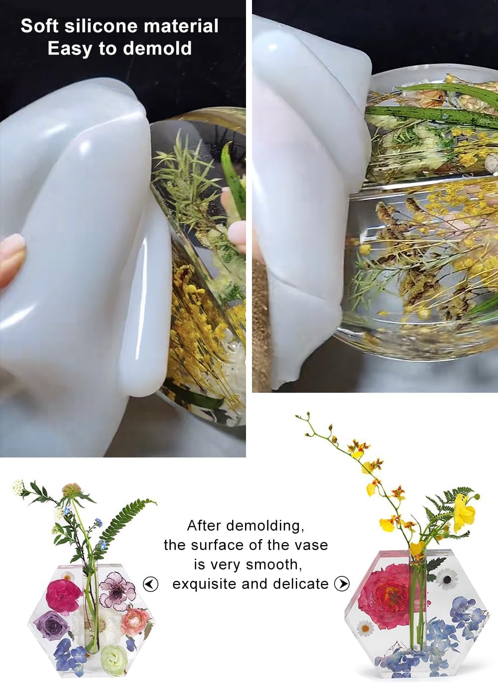 Flower Vase Resin Molds Silicone,4 Vase Molds + 16pcs Clear Flower Arrangement Tubes,for Inserting Fresh Flowers and Cultivating Plants,DIY Silicone molds for epoxy Resin vases,Vases Home Decor