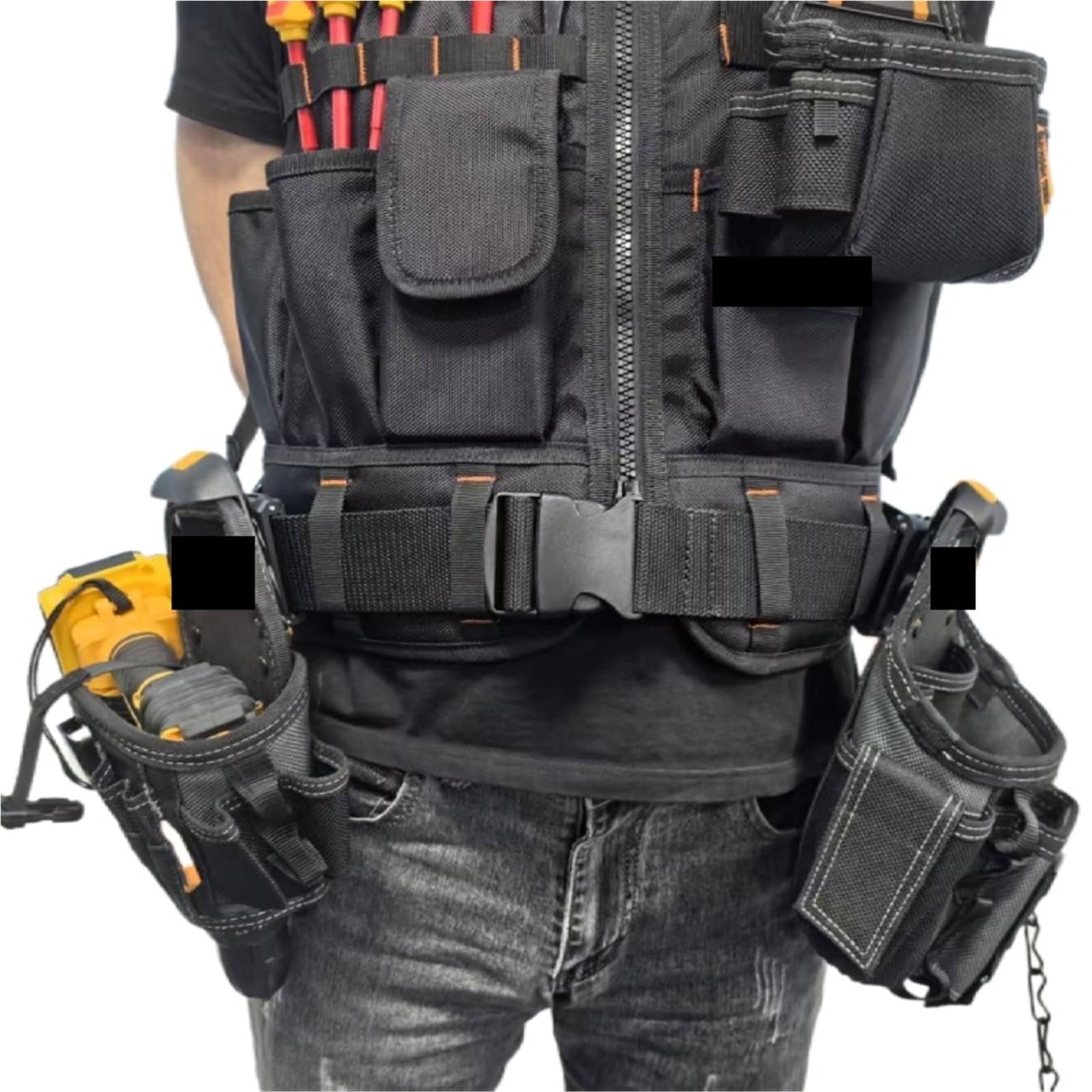 Chaleco de Herramientas Heavy Construction Vest Toolkit Pouch Durable Work Adjustable Buckle Multifunctional