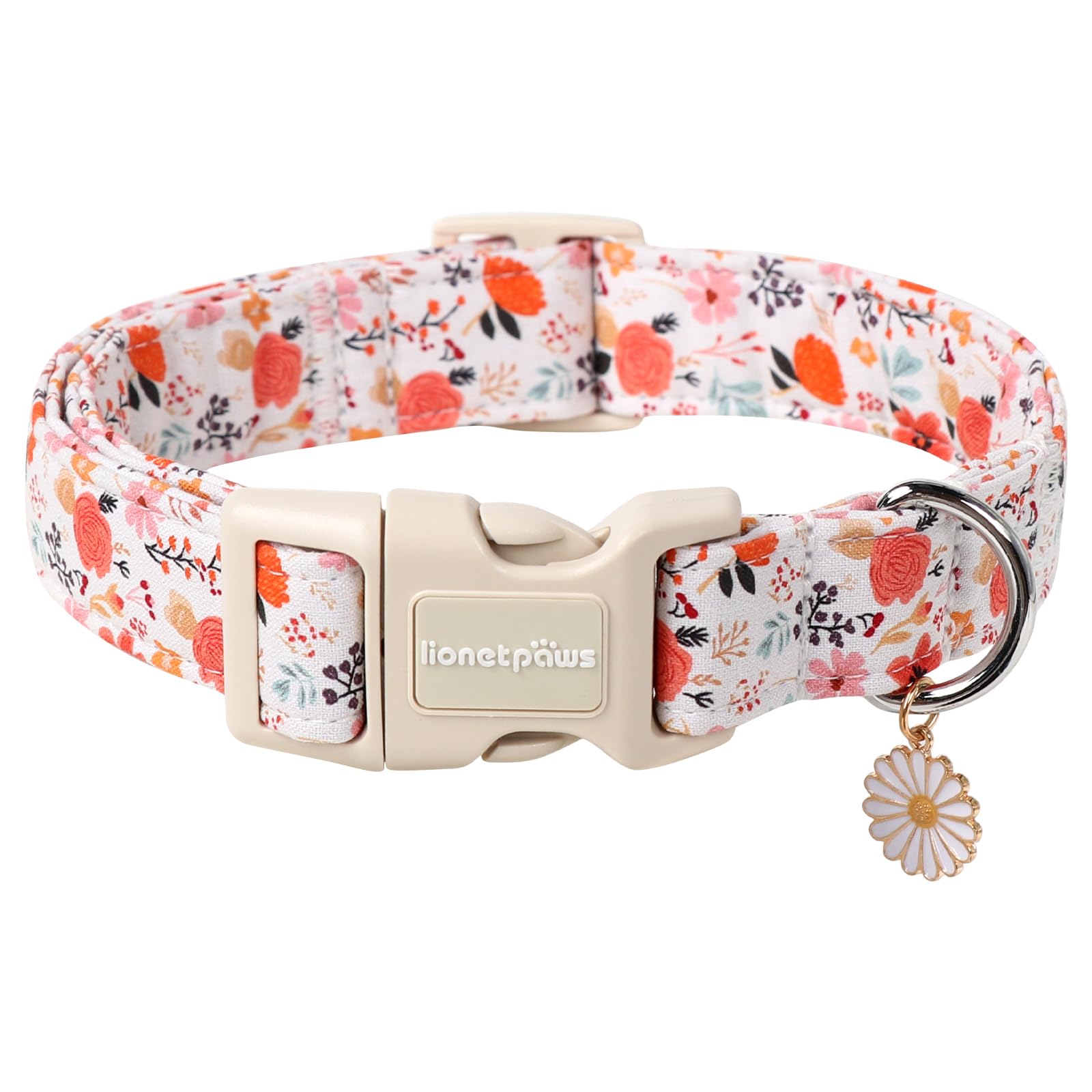 Lionet Paws Floral Dog Collar- Cute Summer Floral Dog Collars with Plastic Buckle, Light Adjustable Dog Collars for Medium Dogs