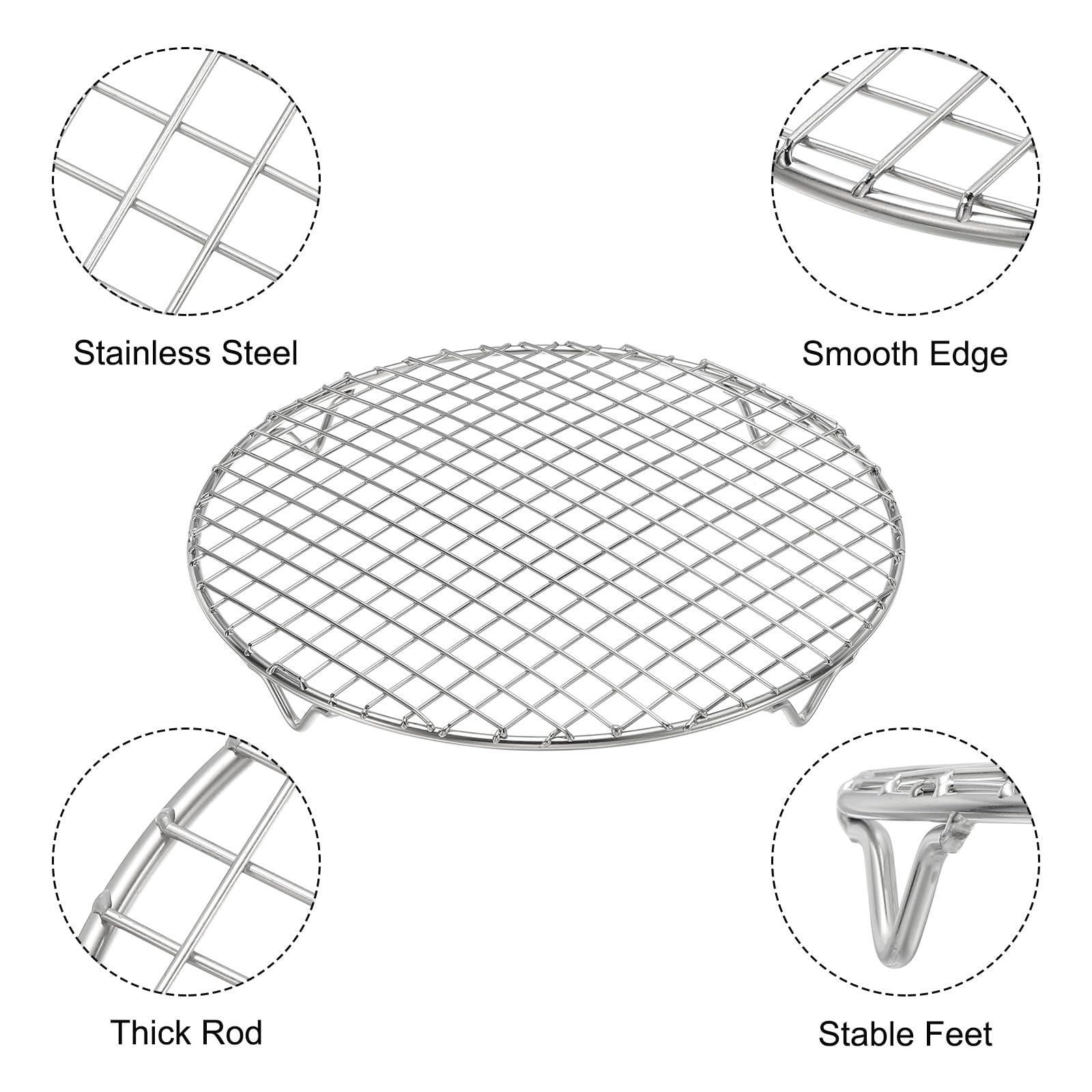 uxcell Lot de 2 grilles de cuisson rondes de 22 cm de diamètre en fil d'acier inoxydable pour cuisson à la vapeur pour la cuisson, la conserve, le rôtissage, le refroidissement, le séchage, argenté