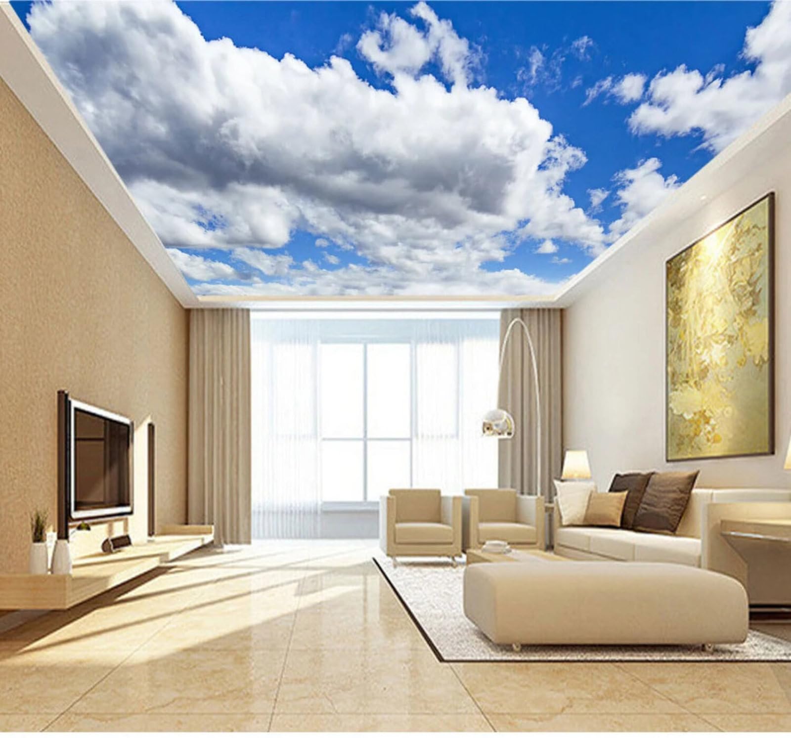 Wallpaper-3D-Xlm 250Cm×170Cm(B×H) Fresh Minimalist Blue Sky White Clouds Scenery 3D Wallpaper Easy Install Feature Office Living Room Sofa Bedroom Tv Background Wall Decoration-250Cm×170Cm