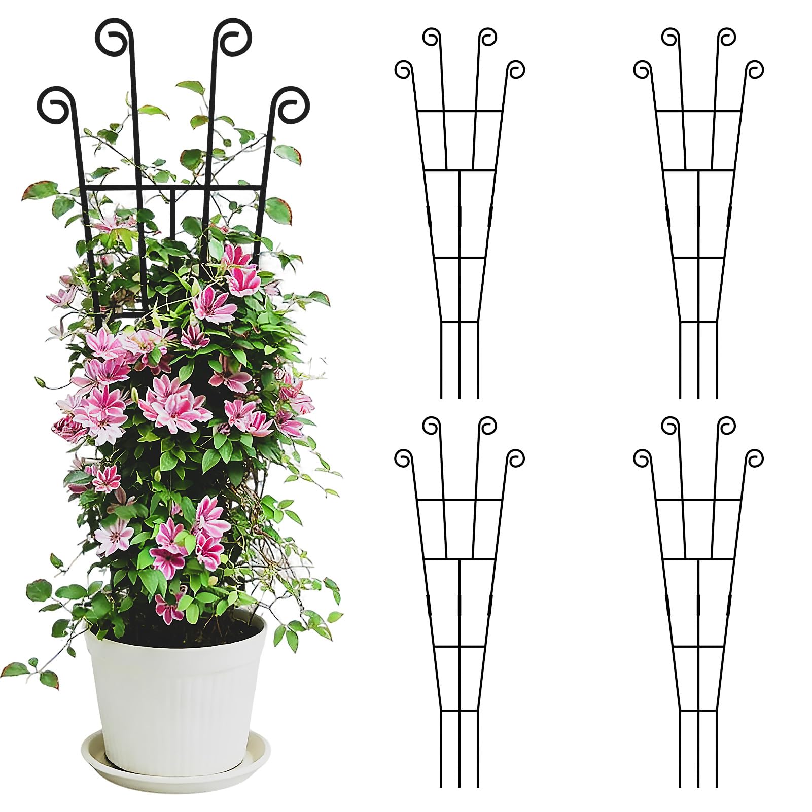 WELDUN 4er Rankgitter 95CM für Kletterpflanzen, Metall Rankhilfe Zimmerpflanzen, Pflanzentrellis Gartentrellis Innen- und Außenbereich für Gemüse, Rosen und Blumen