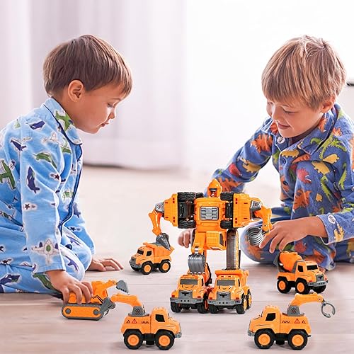 Miniatura 4 de Juguetes de robot transformador para niños de 3, 4, 5 años, vehículo de construcción 5 en 1, juguetes de transformación, juego de figuras de acción,