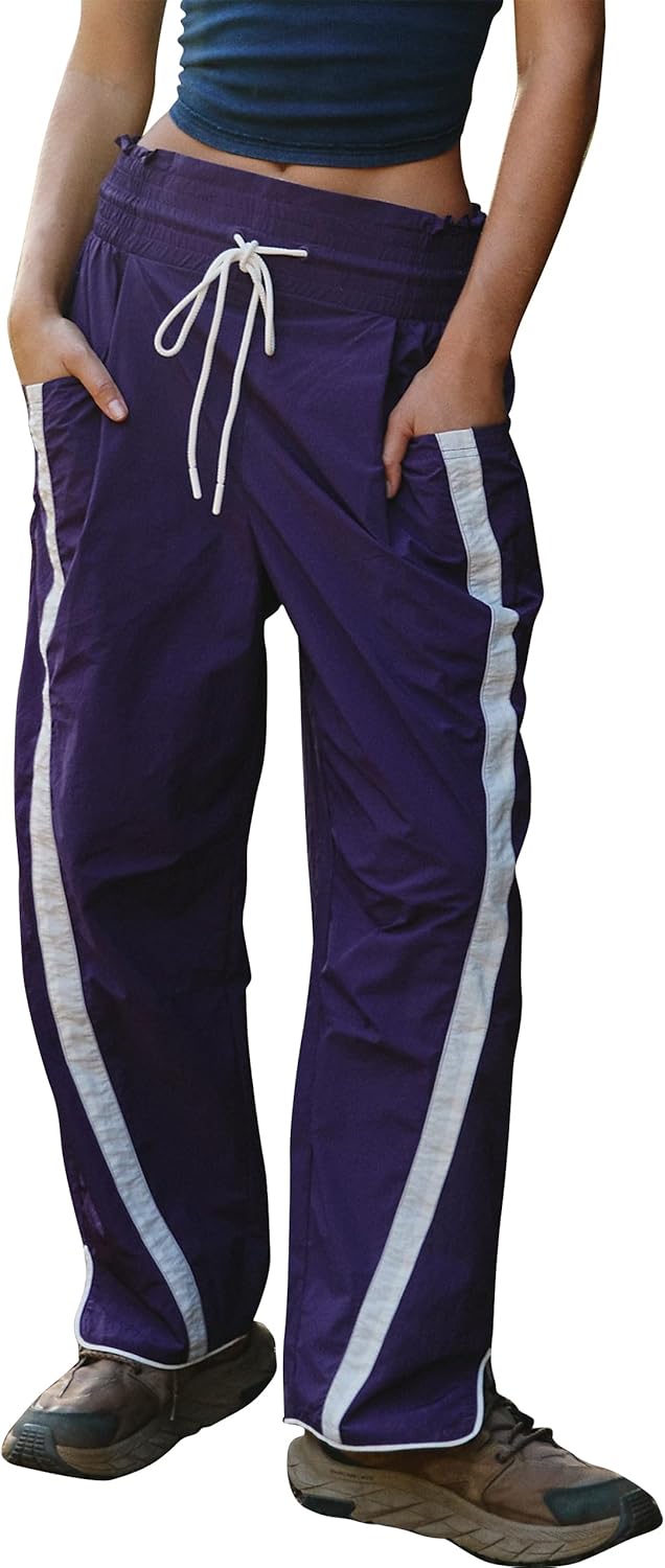 Track Pants Women Casual Drawstring Barrel Pant Lightweight Baggy Contrast Color Workout Pants with Pockets - Image 5