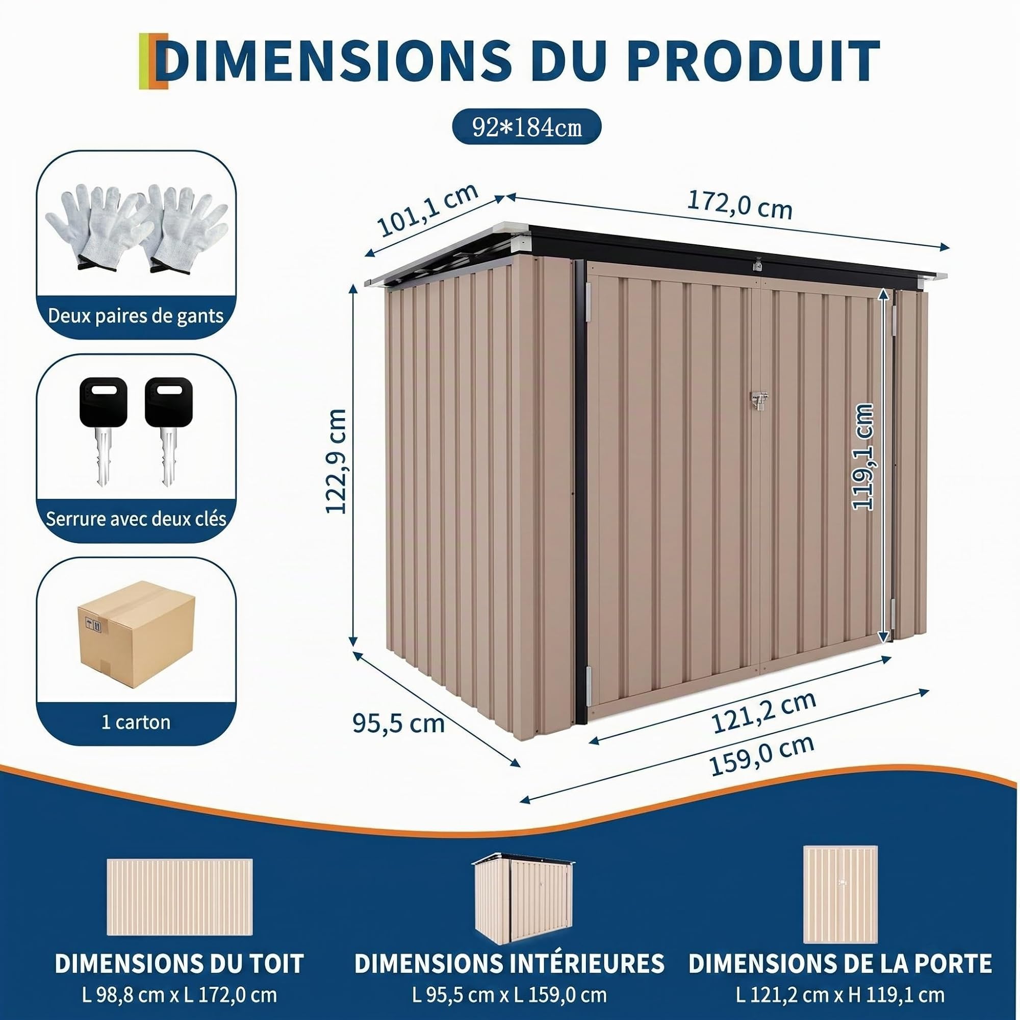 Coffre De Rangement Extérieur en Métal-2 Portes-Le Haut Peut s'ouvrir | Étanche Et Anti-Rouille, Couvercle à Chaîne Sécurisé, Idéal Pour Jardin, Terrasse Et Patio