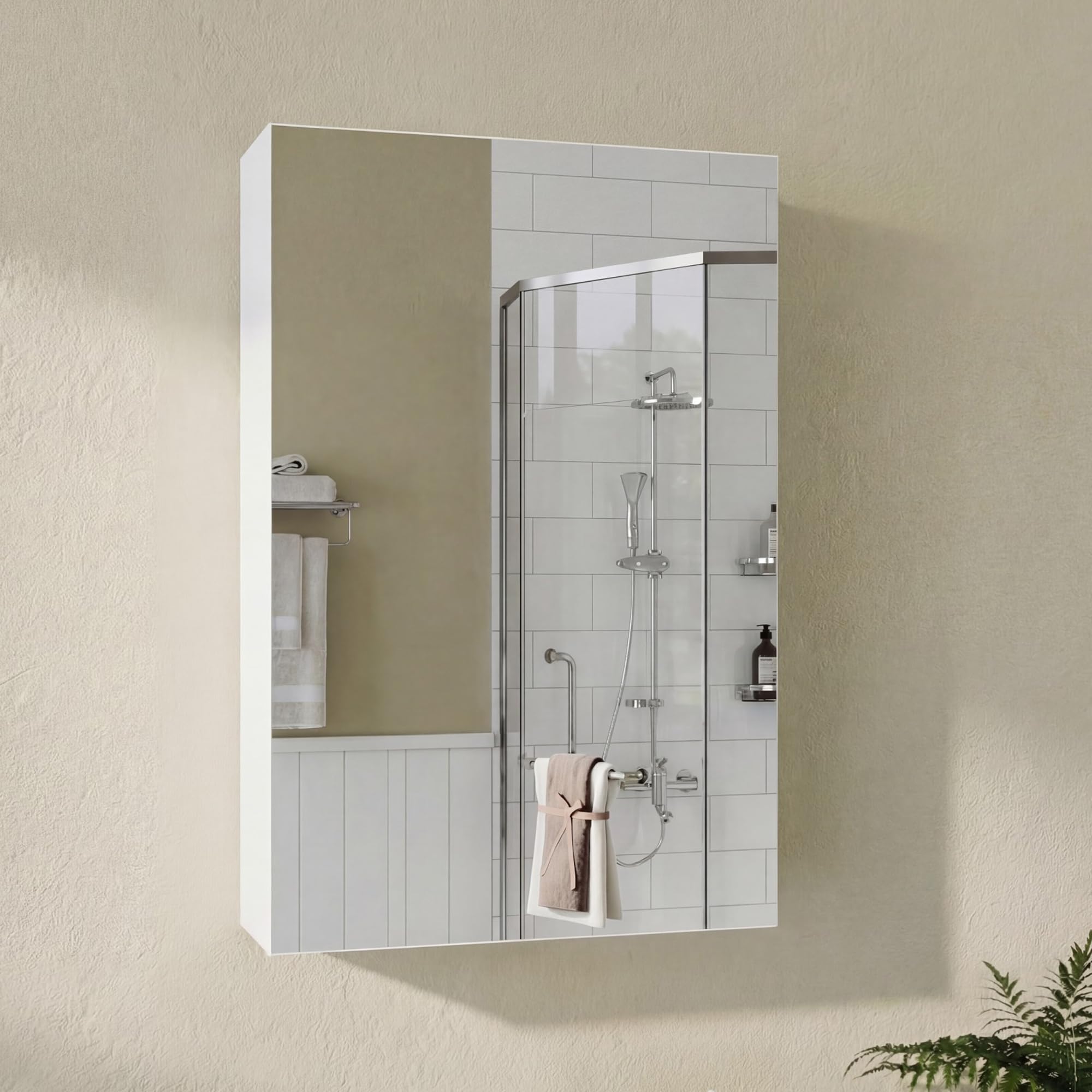 Panana Single Door Bathroom Mirror Cabinet, Wall Mounted Cabinet with Mirror, Storage Cupboard with Adjustable Shelf (White, 50 x 70 x 13 cm)