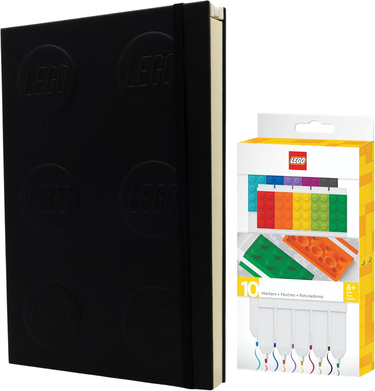 IQ LEGO 2x3 Black Locking Notebook with 10 Pack Marker Bundle
