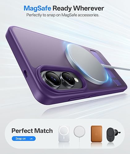 Miniatura 5 de Funda magnética para Samsung Galaxy S25 Edge con soporte, compatible con MagSafe y borde elevado, carcasa protectora de cuerpo completo resistente a