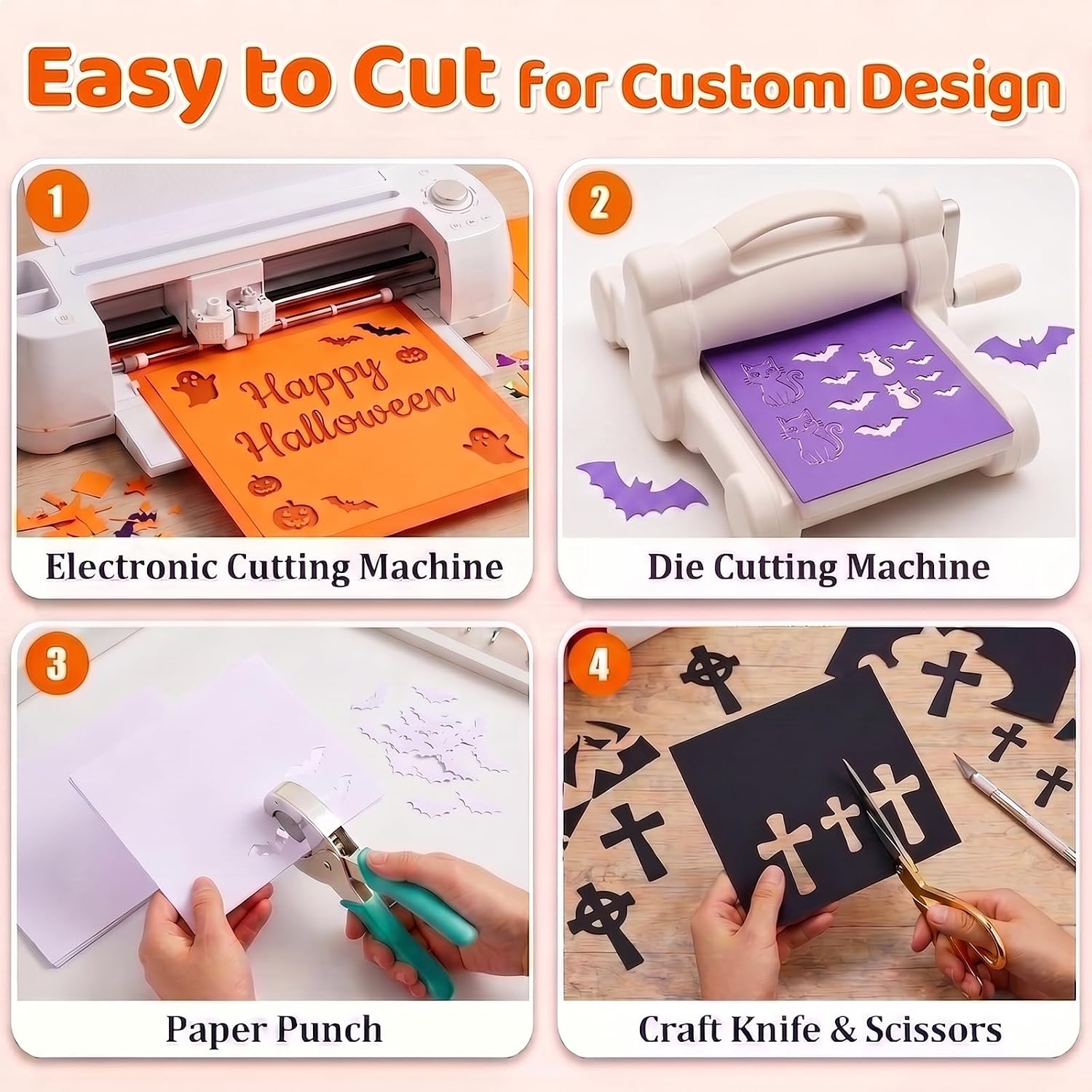 30 Sheets Halloween Cardstock 8.5" x 11", 65 lb, Black Orange Purple White
