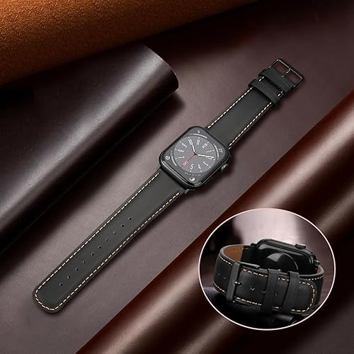 Miniatura 3 de HITZEE Correas de cuero compatibles con Apple Watch Band de 1.614 in, 1.575 in, 1.496 in, para mujeres y hombres, correa de cuero genuino compatible