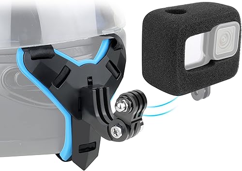 Helmet Mount with Windshield for GoPro Hero 13 12 11 10 9, Motorcycle Helmet Chin Strap Mount for GoPro 9 10 11 12 13 Black Racing Skiing High-Speed