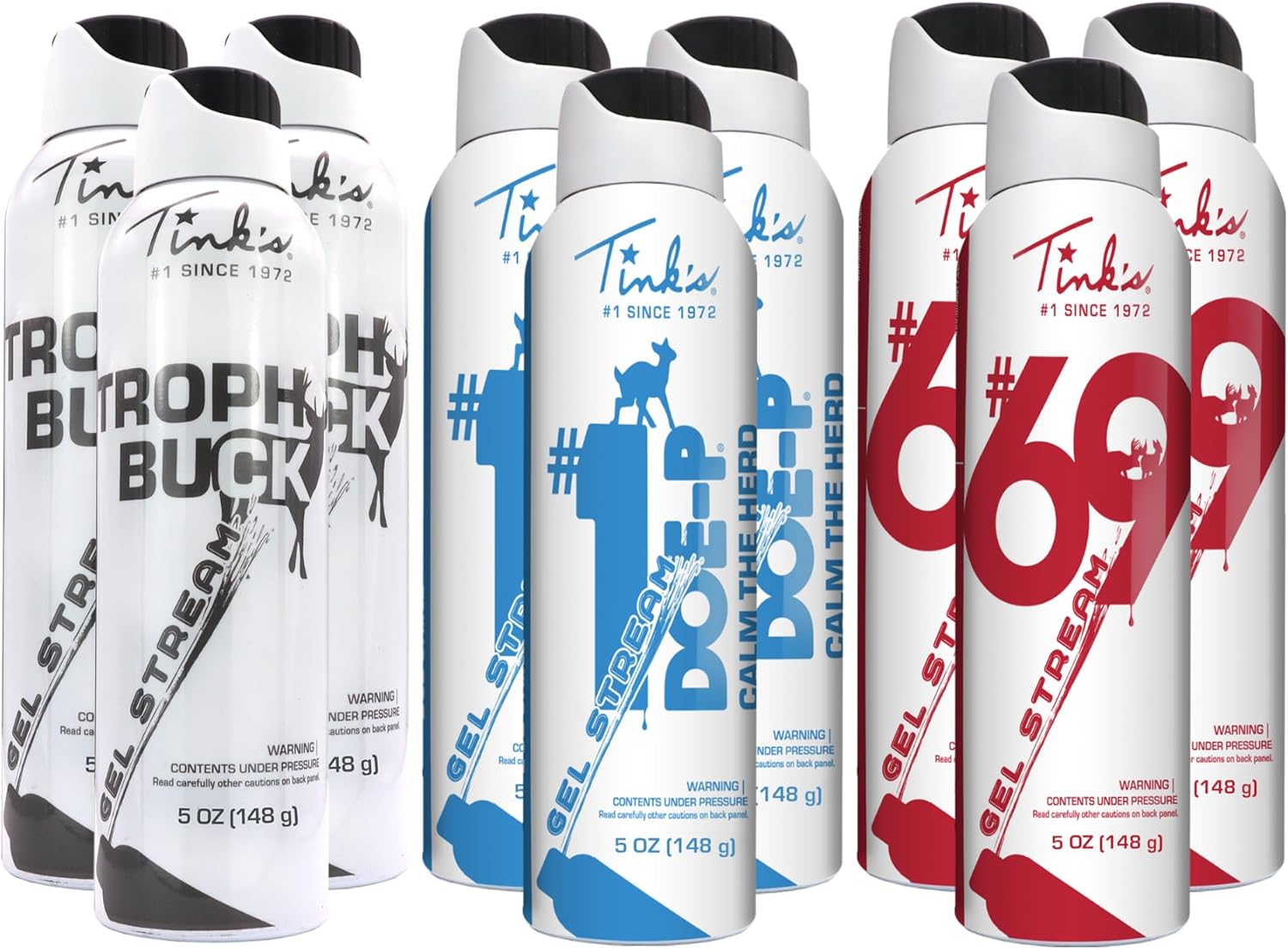 TINK'S Gel Stream Deer Lure Value Pack - (3) #69 Doe-in-Rut, (2) #1 Doe-P Calming Non-Estrous & (1) Trophy Buck Dominant Buck Urine | Total: (6) 5 oz Cans
