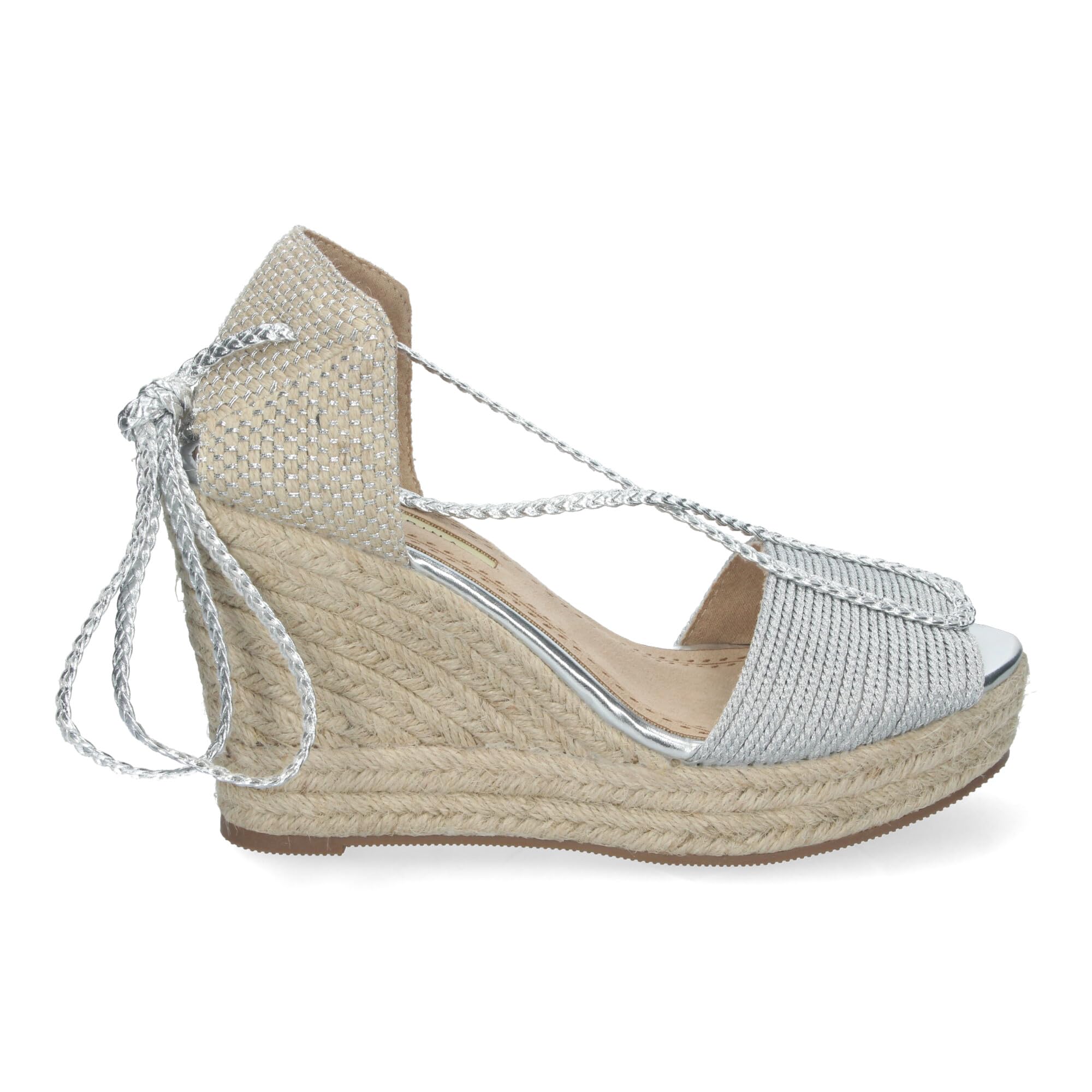 shoes&blues.es Sandalias de Cuna de Yute para Mujer con Cierre de Cordones y Adornos Brillantes, Puntera Abierta, Elegantes y Comodas para Cualquier Ocasion.