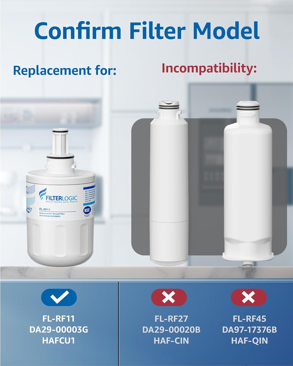 Filterlogic DA29-00003G Refrigerator Water Filter, Replacement for Samsung® DA29-00003G, DA29-00003B, Aqua-Pure Plus, RFG237AARS, DA29-00003F, HAFCU1, RFG297AARS, RS22HDHPNSR, WSS-1 (Pack of 3)