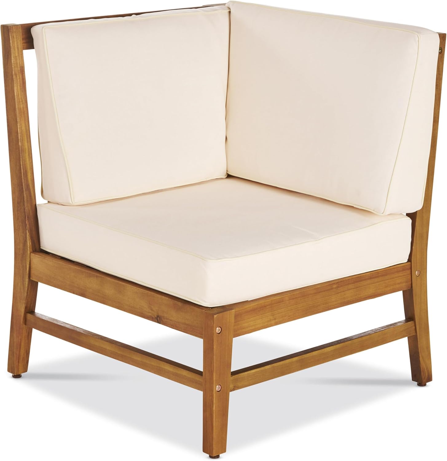 5-Piece Outdoor Sectional Sofa Set, Acacia Wood Patio Furniture Conversation Set with Water-Resistant Cream Cushions, Modular 5-Seater Couch with Built-in Latches for Backyard, Garden & Porch