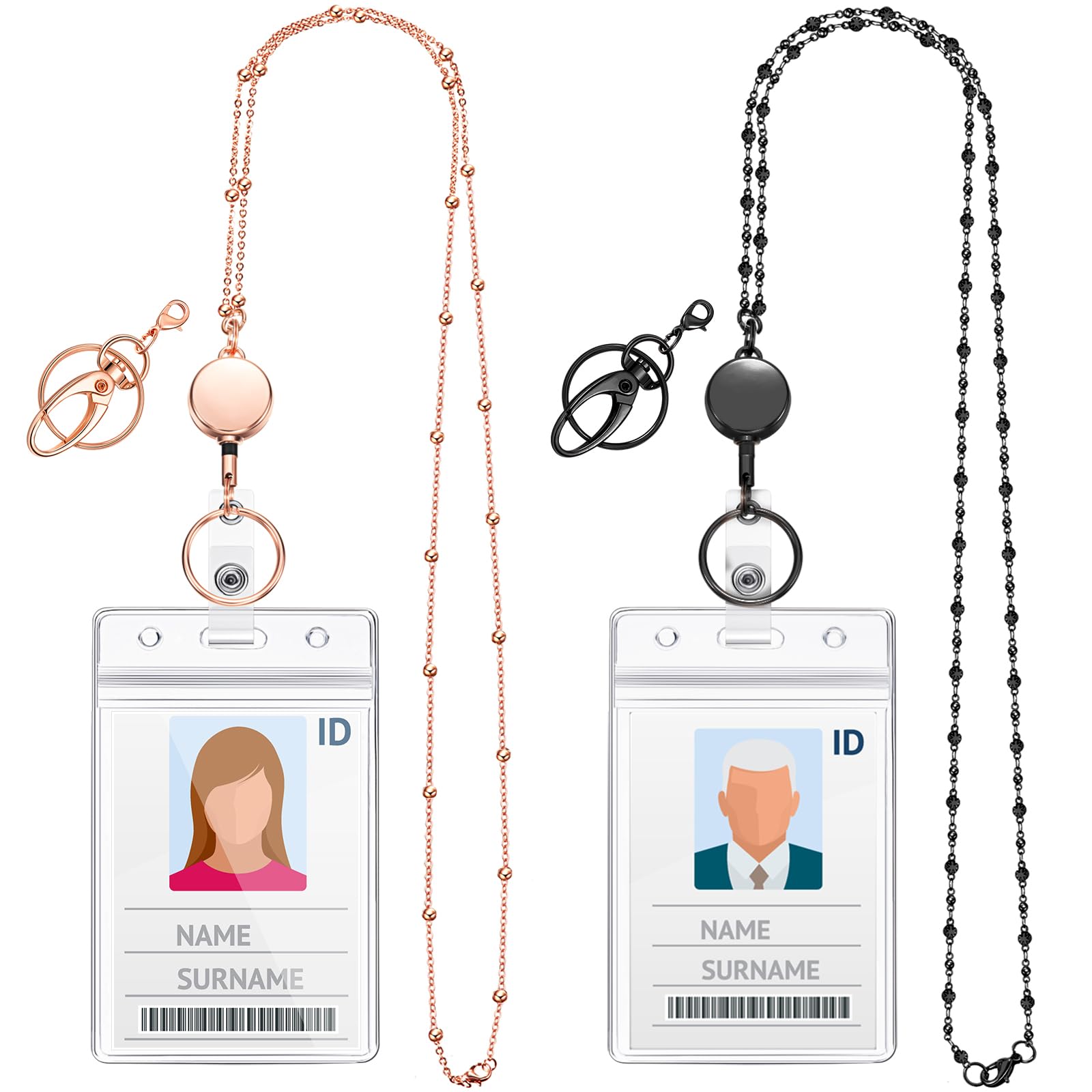 Blulu Lanyards for ID Badges and Keys, Teacher Lanyard with Waterproof ID Holder for Women Retractable Stainless Steel Badge Reel Necklace for Back to