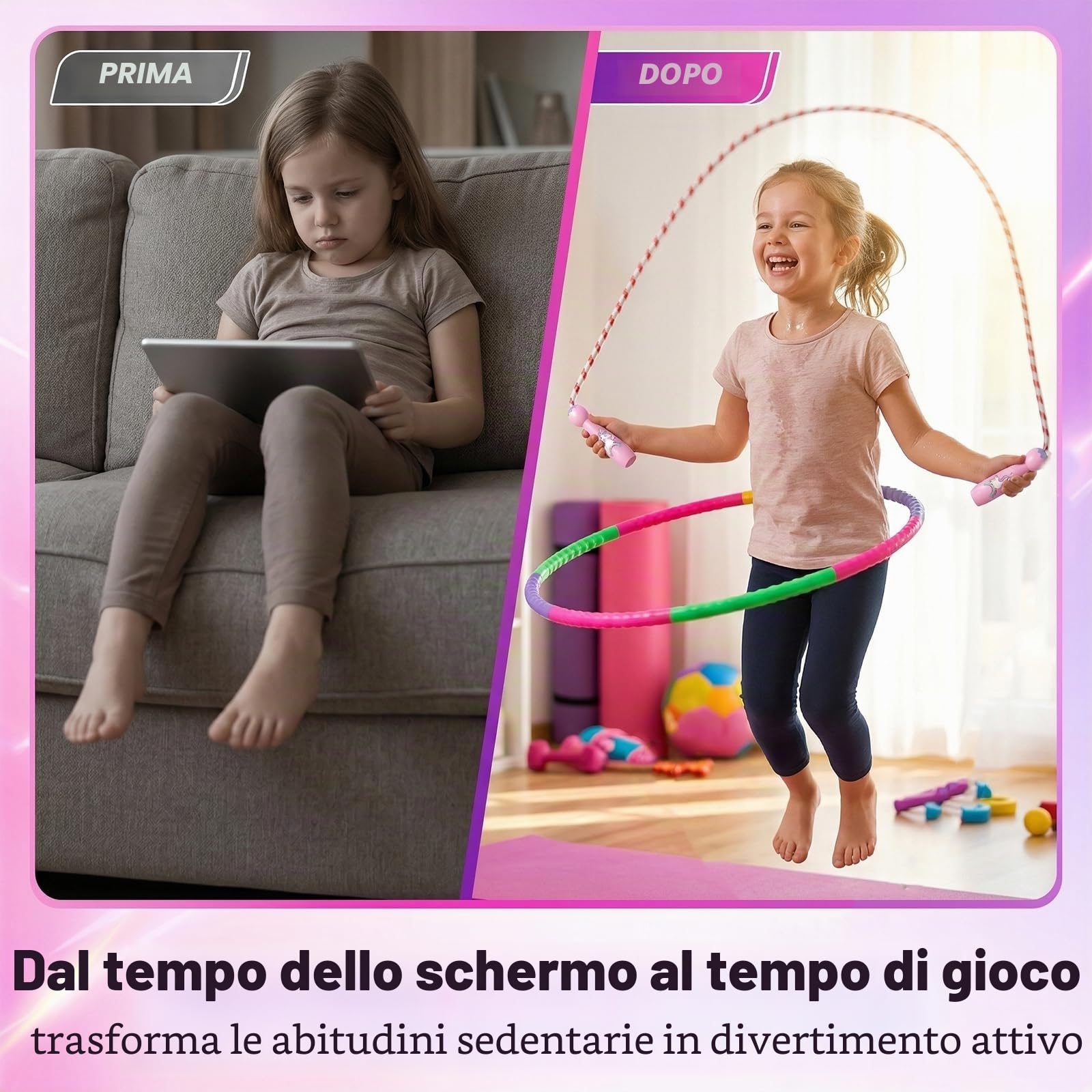 Set Hula Hoop per Bambini 59cm 93g, 8 Segmenti Hulahoop per 3-12 Anni, Corda per Saltare Unicorno per Giochi All'aperto & Regalo di Compleanno