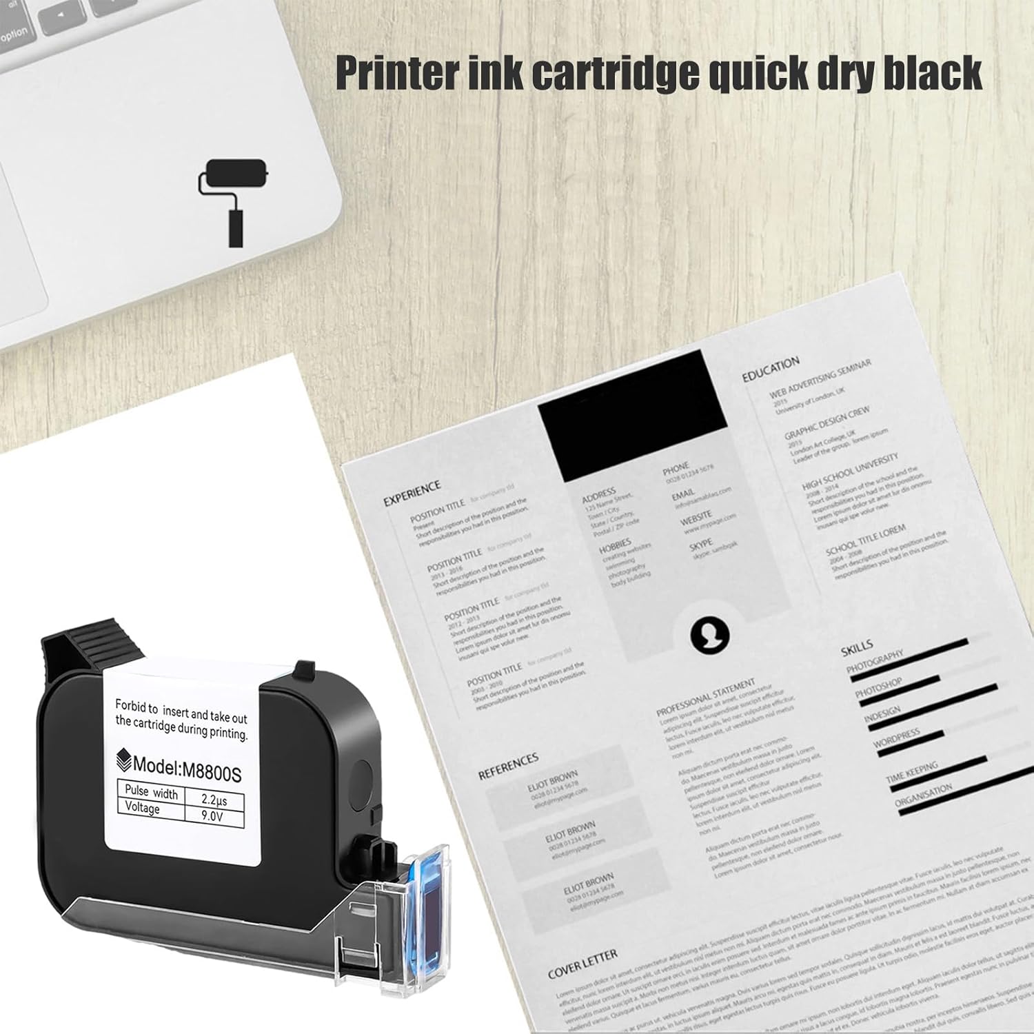 M8800S Black Inkjet Cartridge for Handheld Printers Quick Dry and Strong Adhesion Multiple Surfaces Compatible
