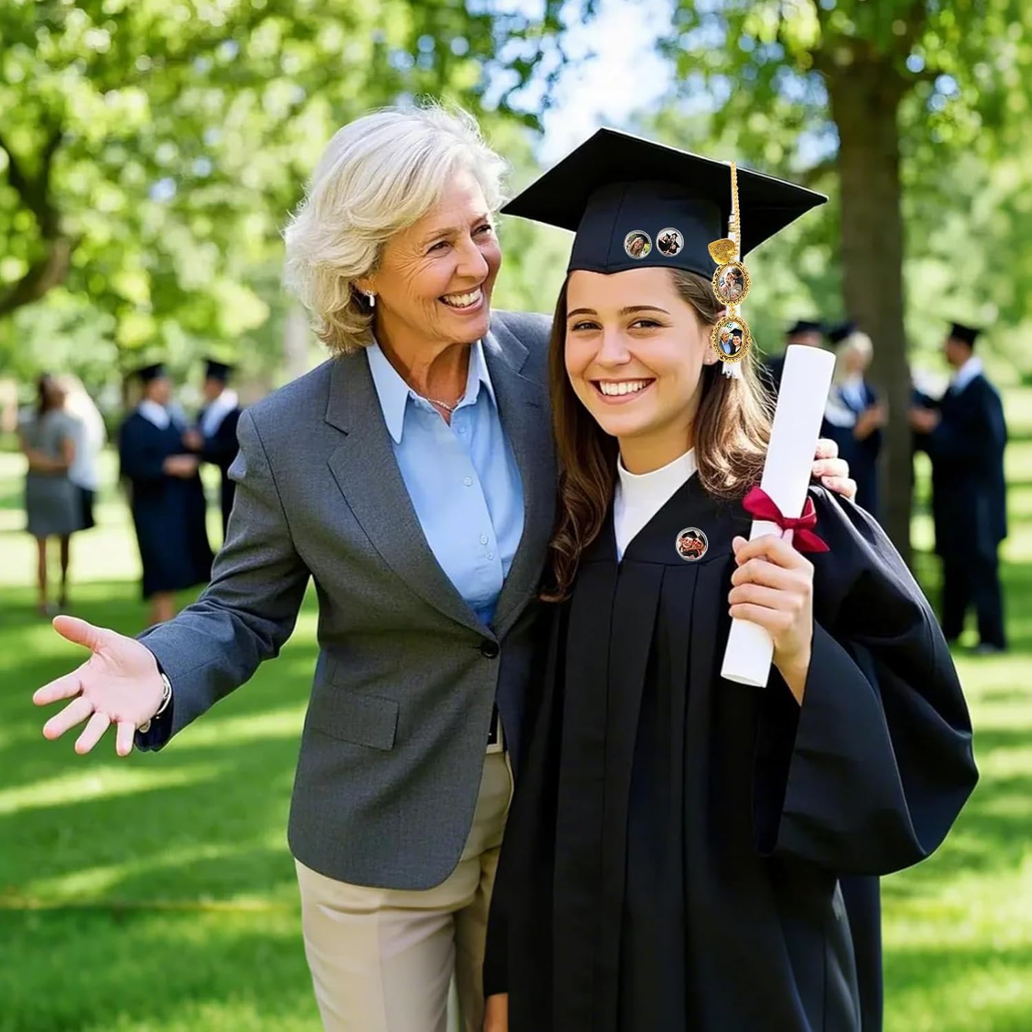 4Pcs Graduation Tassel Photo Charms, Custom 2026 Antique Gold Tassel Photo Charm & Badges, I Always with You Personalized Memorial Picture Charm for Cap Decorations - Image 6