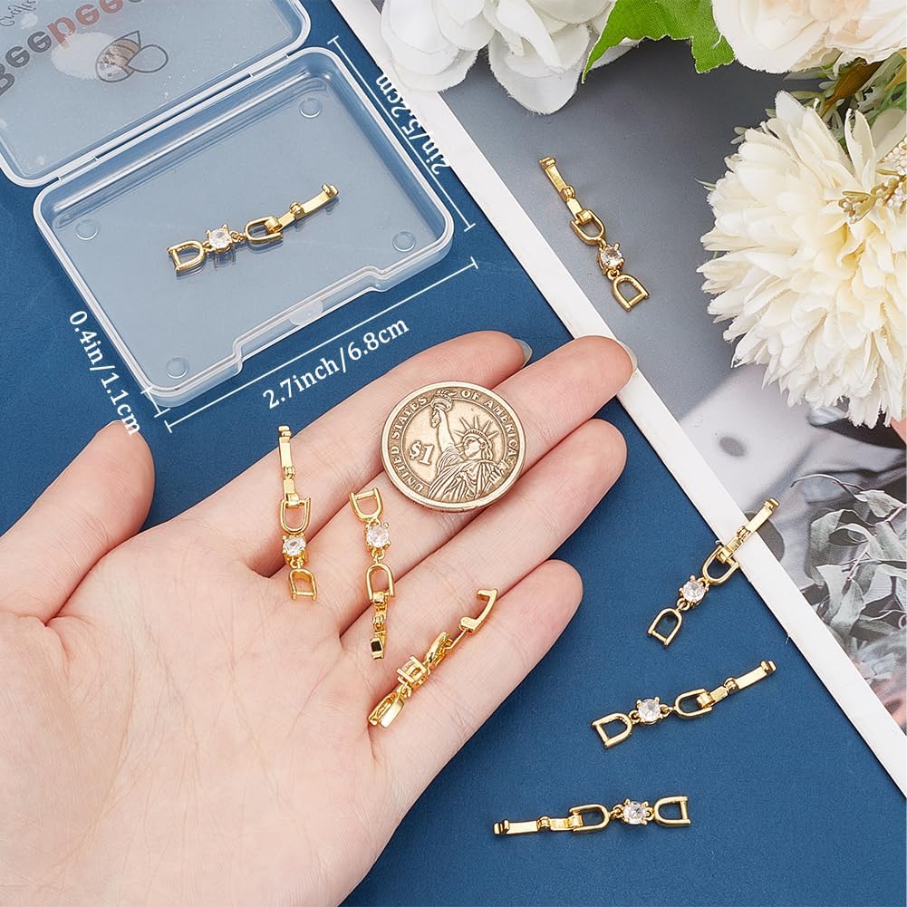Beebeecraft 1 Box 10Pcs Necklace Fold Over Clasp 18K Gold Plated Cubic Zirconia Bracelet Extender Clasp Set for DIY Jewellery Making