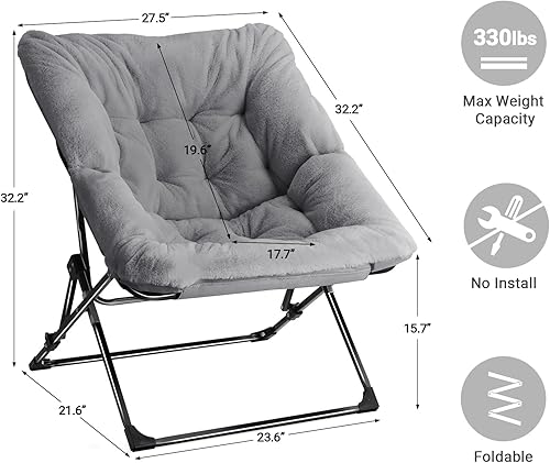 Miniatura 2 de YaFiti Comfy Saucer - Silla plegable de piel sintética de gran tamaño para adultos, adolescentes y niños, silla de descanso suave, silla de luna con