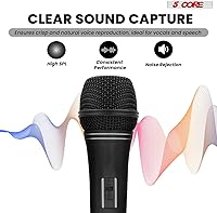 Vista 3 de 5 CORE Micrófono vocal dinámico profesional, micrófono de mano unidireccional de neodimio cardioide para cantar + cable desmontable de 16 pies +