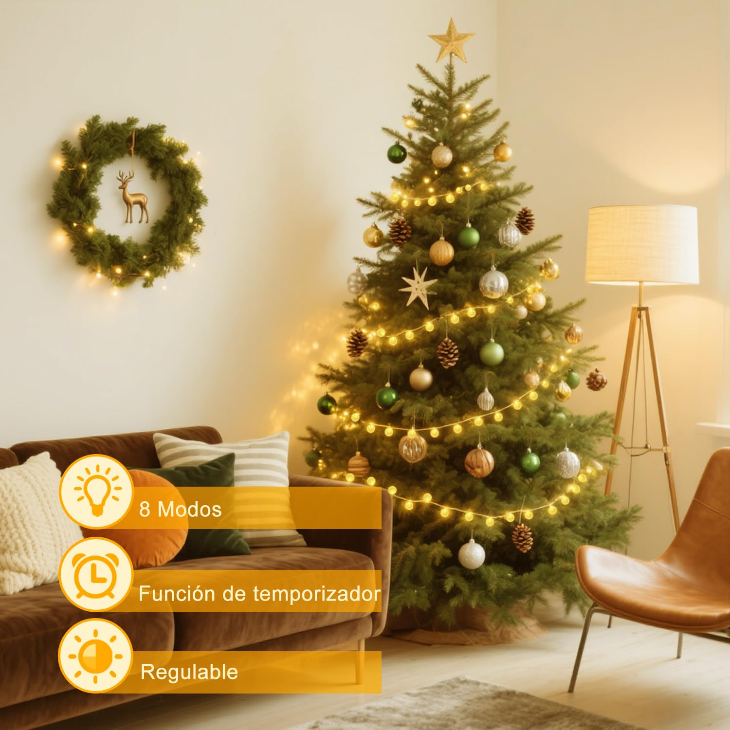 taiyongkang Guirnalda Luces 15m 100 LED con Bolas de Cristal, Enchufe y 8 Modos, Luces Decorativas para Interior, Guirnalda Luces Exterior IP44 para Navidad, Terraza y Jardín